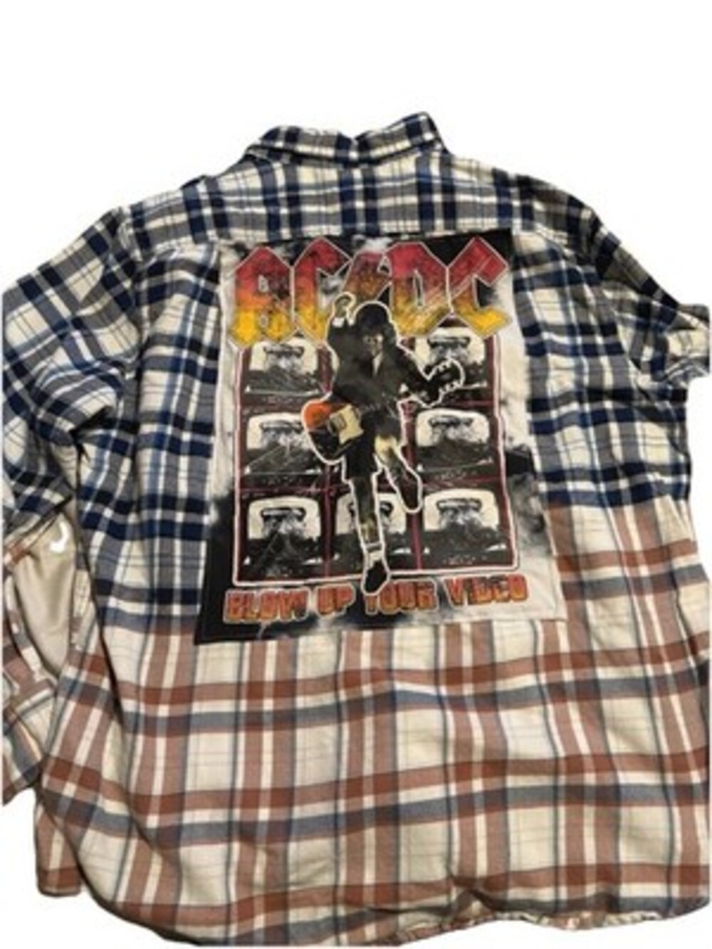 Men's Long Sleeve Button-Up Shirt Lands End AC/DC Rock Band Blow Up Your Video